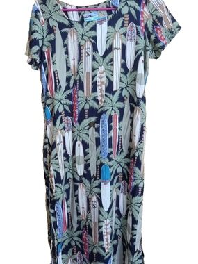 Reyn Spooner Vintage Hawaiian Surfboard Tropical Dress Short Sleeve Maxi 90s XS